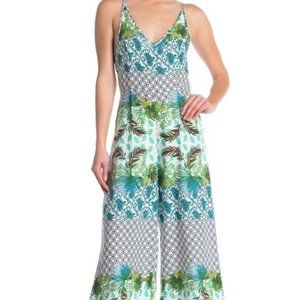 ONE ONE SIX Palm Printed Lace Up Jumpsuit Green M